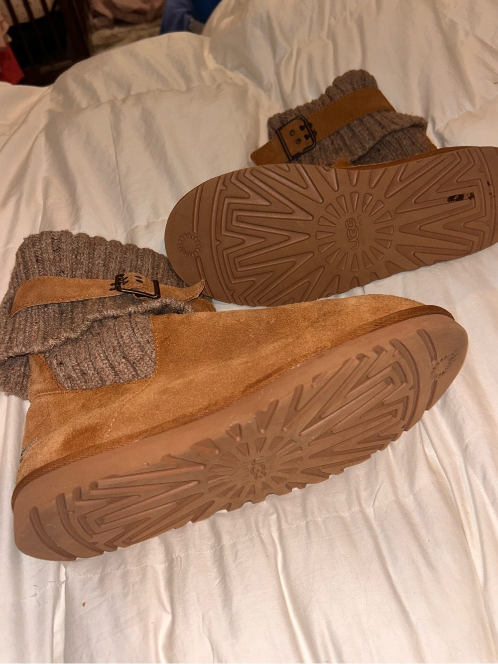 UGG Chestnut Suede Kids Boot with Knit Cuff
